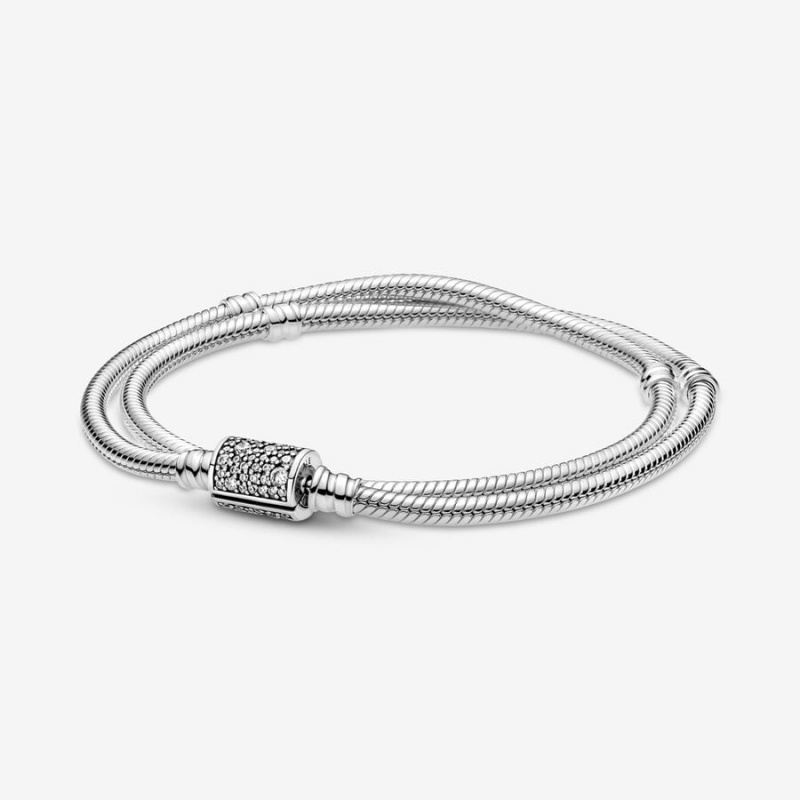 Sterling Silver Pandora Moments Double Wrap Barrel Clasp Snake/Necklace Chain Necklaces | KFLNVC-895