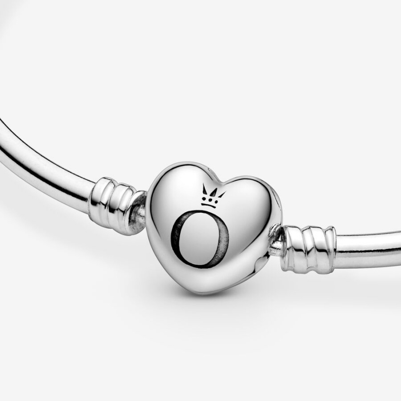 Sterling Silver Pandora Moments Heart Clasp Bangle Charm Bracelets | SEGHMF-751