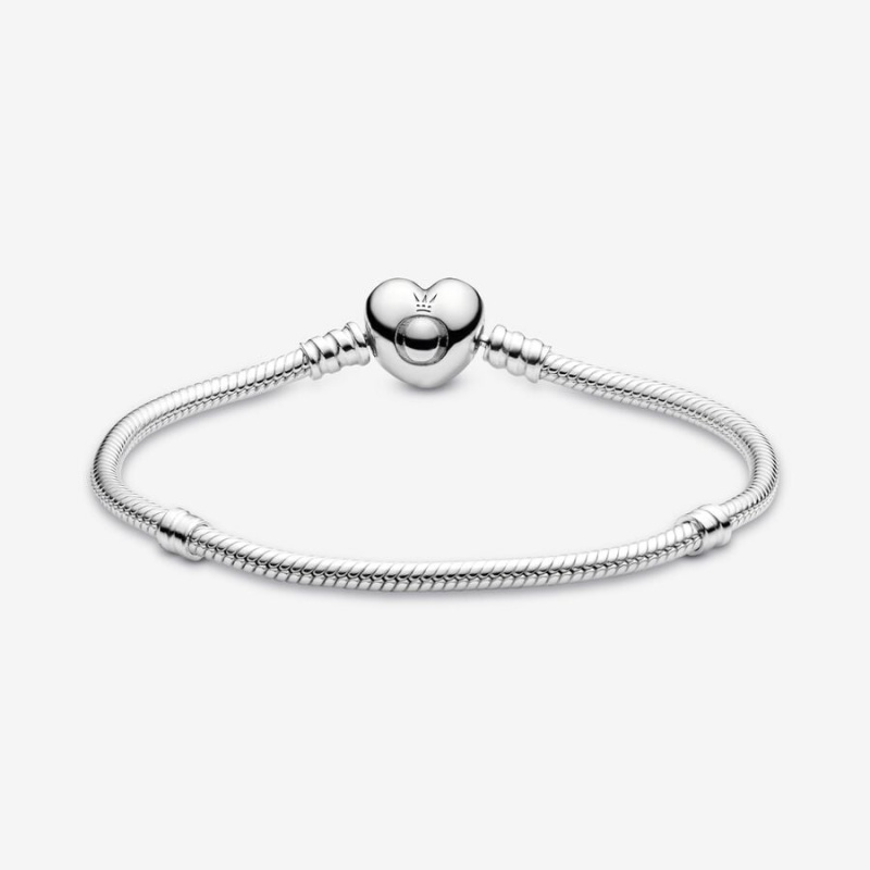 Sterling Silver Pandora Moments Heart Clasp Snake Charm Bracelets | BNHEQJ-951