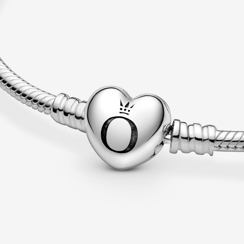 Sterling Silver Pandora Moments Heart Clasp Snake Charm Bracelets | BNHEQJ-951