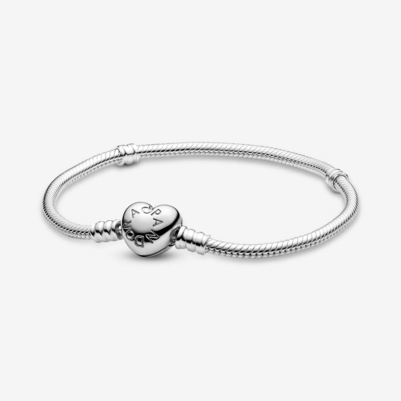 Sterling Silver Pandora Moments Heart Clasp Snake Charm Bracelets | BNHEQJ-951