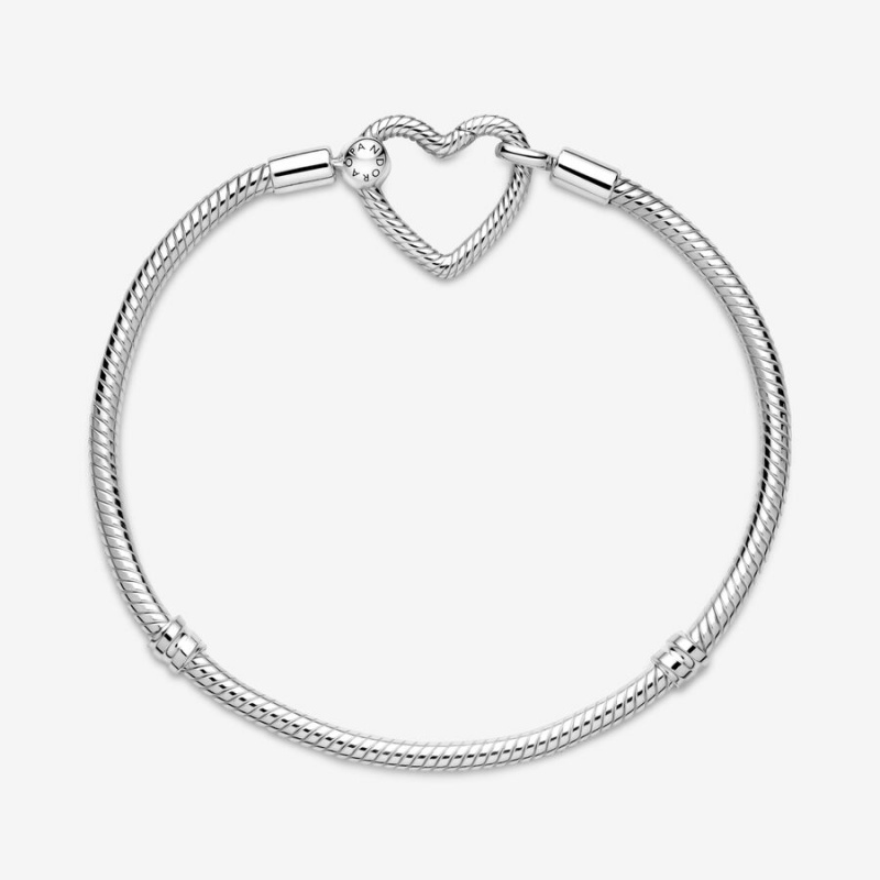 Sterling Silver Pandora Moments Heart Closure Snake Charm Bracelets | SZWNUP-025