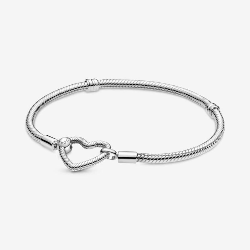 Sterling Silver Pandora Moments Heart Closure Snake Charm Bracelets | SZWNUP-025