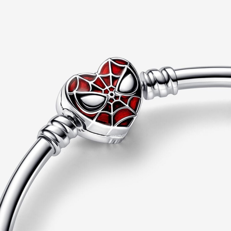 Sterling Silver Pandora Moments Marvel Spider-Man Mask Clasp Bangle Charm Bracelets | XFJBQU-043