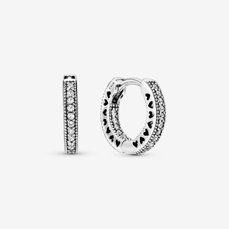 Sterling Silver Pandora Pavé Heart Hoop Earrings | CKVJTH-839