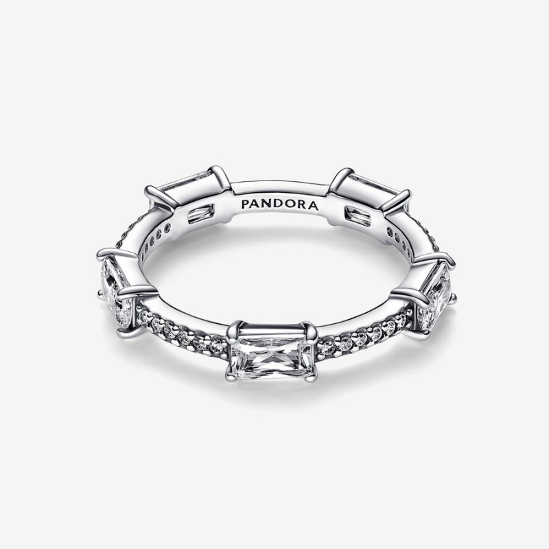 Sterling Silver Pandora Rectangular Bars Sparkling Pavé Stackable Rings | ZTMODL-587