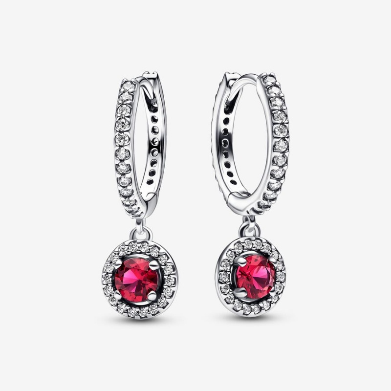 Sterling Silver Pandora Red Round Sparkling Hoop Earrings | LWNJYR-718