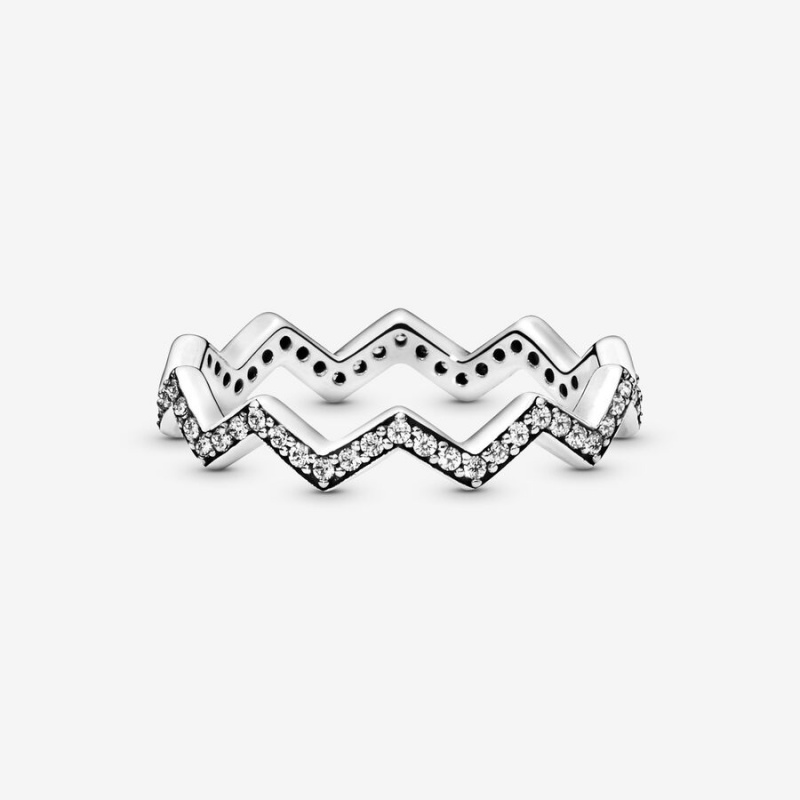 Sterling Silver Pandora Shimmering Zigzag Stackable Rings | LYTVHC-768