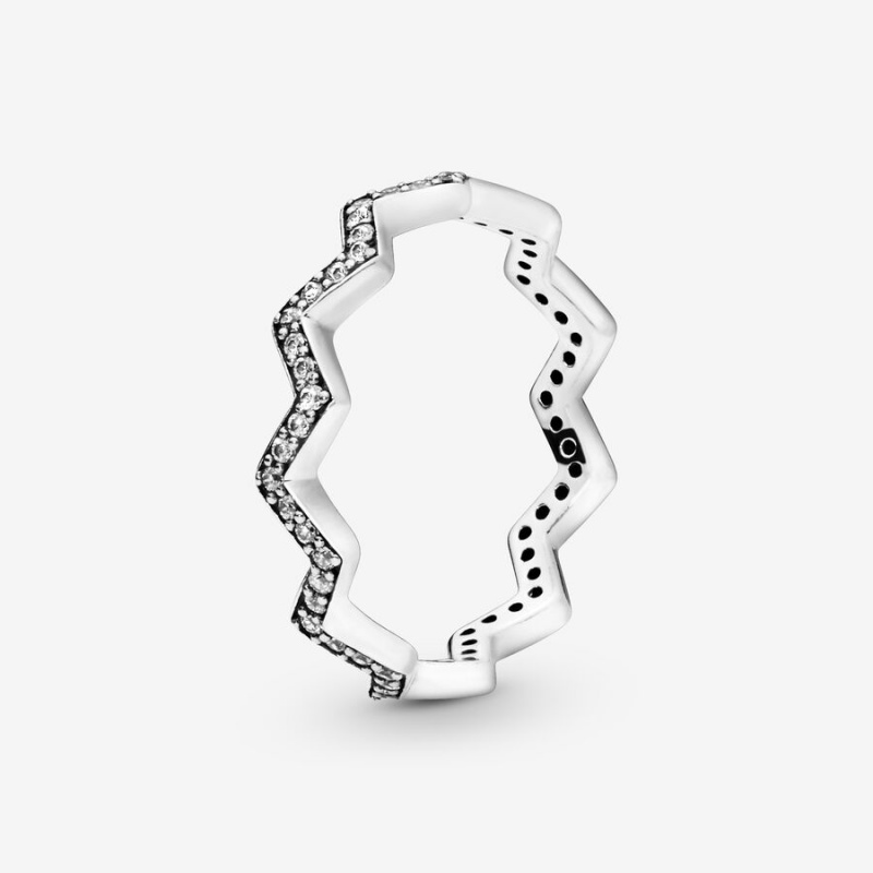 Sterling Silver Pandora Shimmering Zigzag Stackable Rings | LYTVHC-768