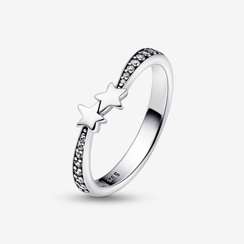 Sterling Silver Pandora Shooting Stars Sparkling Stackable Rings | BTHGOK-851