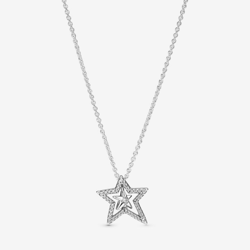 Sterling Silver Pandora Sparkling Asymetric Star Jewelry Gift Set Pendant Necklaces | ZOYVTM-291