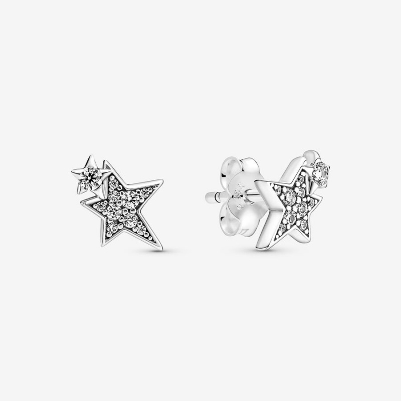 Sterling Silver Pandora Sparkling Asymetric Star Jewelry Gift Set Pendant Necklaces | ZOYVTM-291