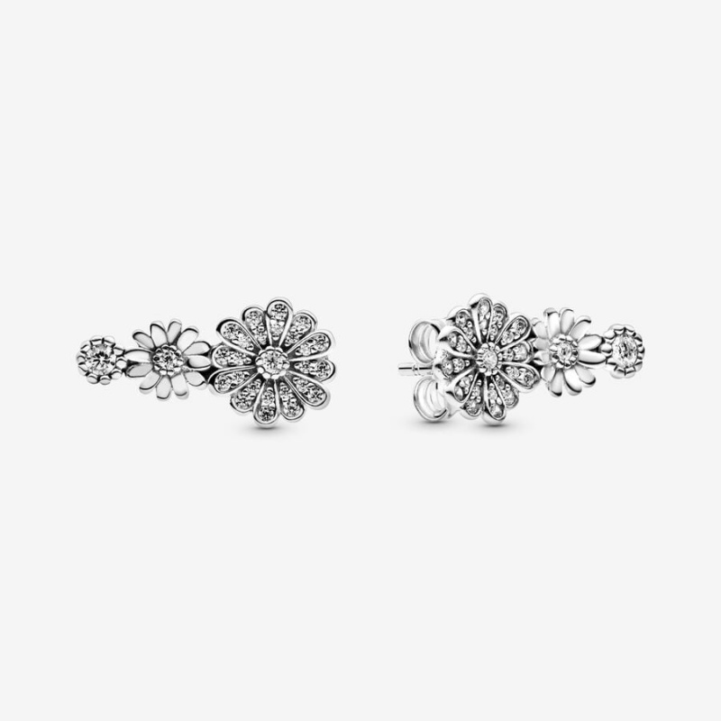 Sterling Silver Pandora Sparkling Daisy Flower Trios Stud Earrings | OKGHMY-038