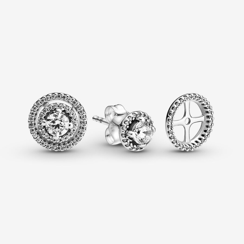 Sterling Silver Pandora Sparkling Double Halos Stud Earrings | QTZMUL-387