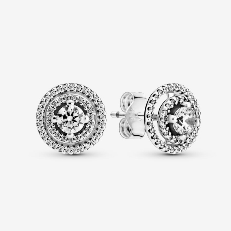 Sterling Silver Pandora Sparkling Double Halos Stud Earrings | QTZMUL-387