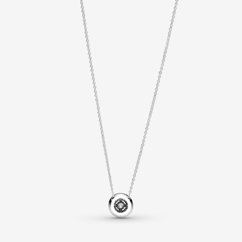 Sterling Silver Pandora Sparkling Double Halo Collier Pendant Necklaces | RVBFNM-014