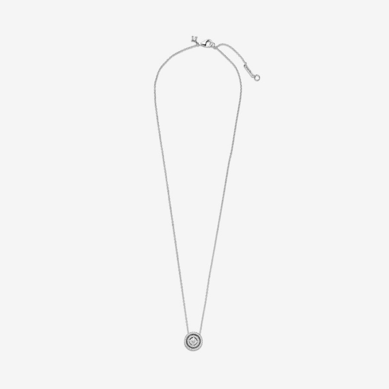 Sterling Silver Pandora Sparkling Double Halo Collier Pendant Necklaces | RVBFNM-014