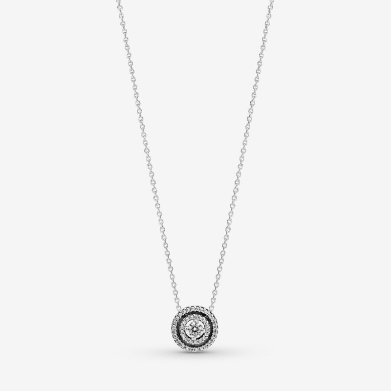 Sterling Silver Pandora Sparkling Double Halo Collier Pendant Necklaces | RVBFNM-014