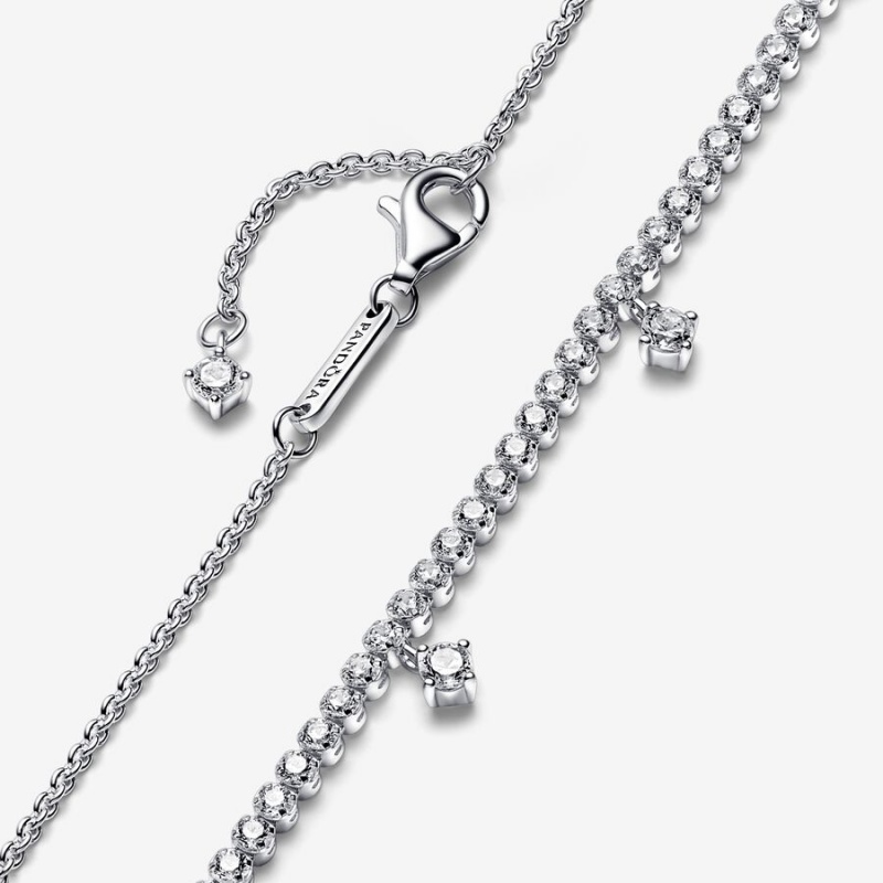 Sterling Silver Pandora Sparkling Drop Collier Chain Necklaces | OYTPKW-135