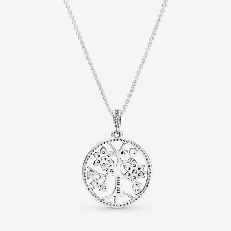 Sterling Silver Pandora Sparkling Family Tree Chain Necklaces | AFWLSB-589