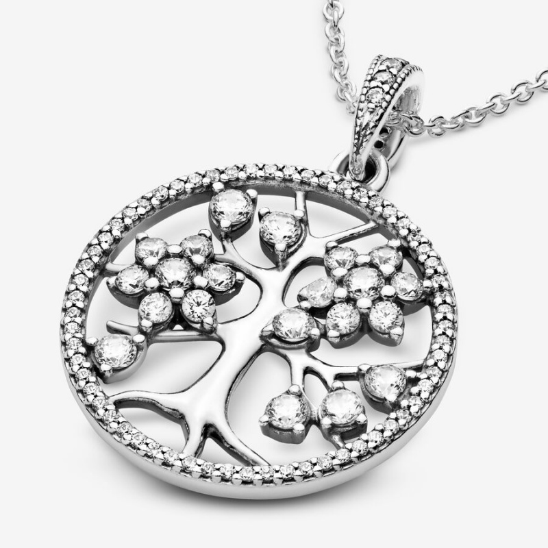 Sterling Silver Pandora Sparkling Family Tree Chain Necklaces | AFWLSB-589