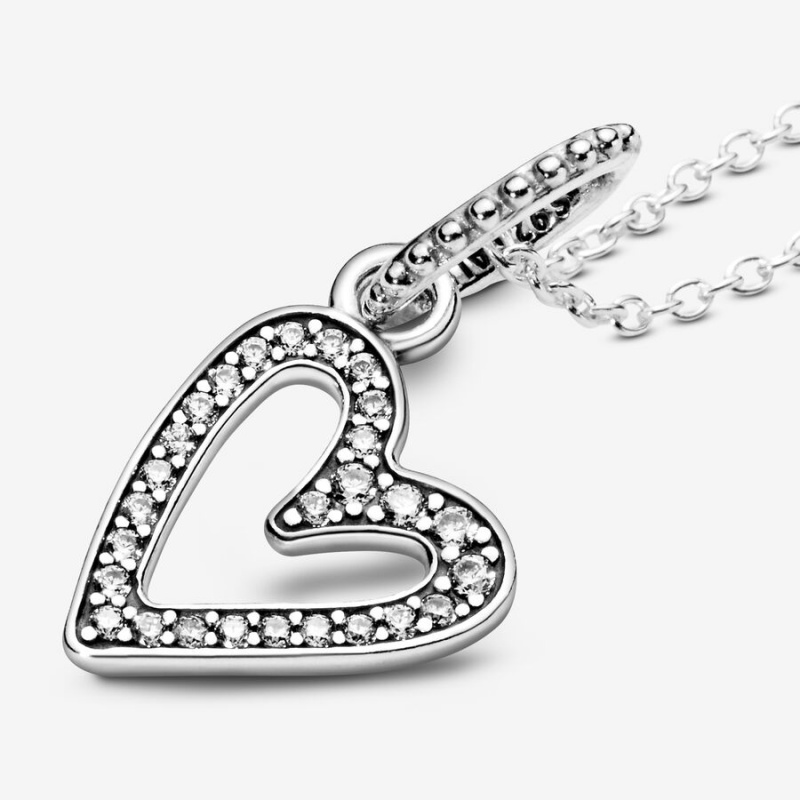 Sterling Silver Pandora Sparkling Freehand Heart Pendant Necklaces | TFDGIU-846