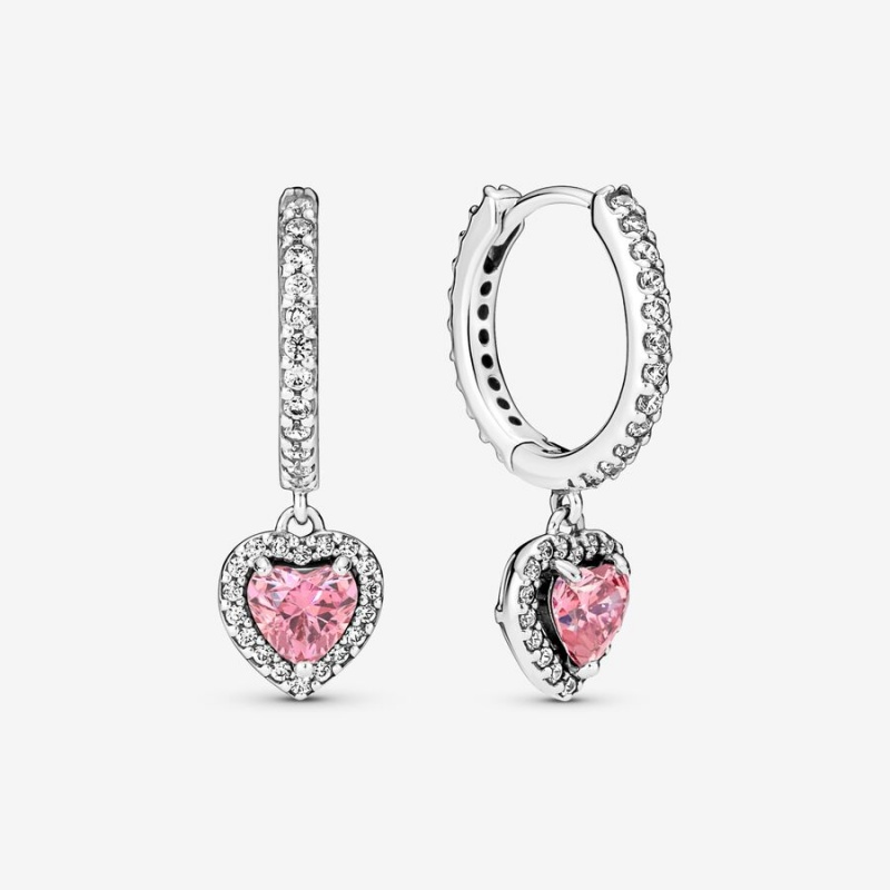 Sterling Silver Pandora Sparkling Halo Heart Hoop Earrings | NALDBH-143