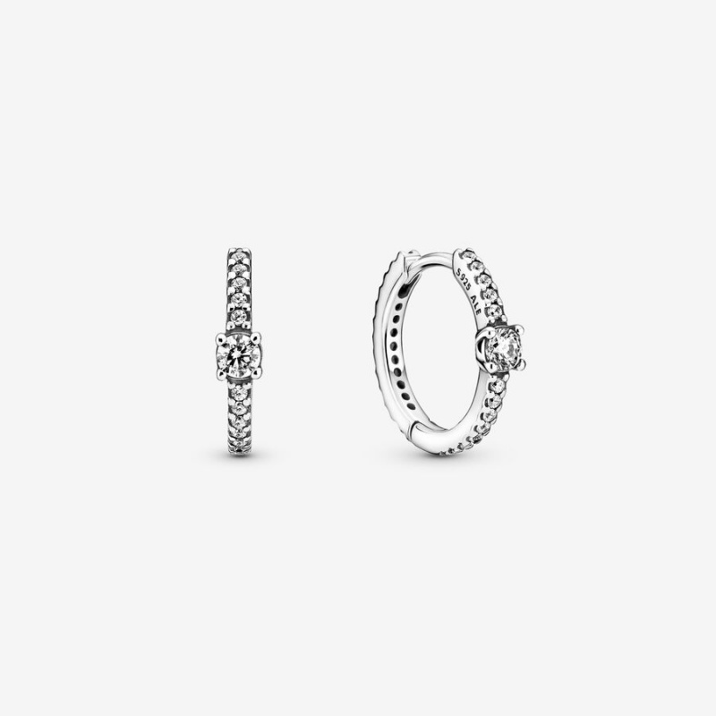 Sterling Silver Pandora Sparkling Hoop Earrings | JKWCMD-984