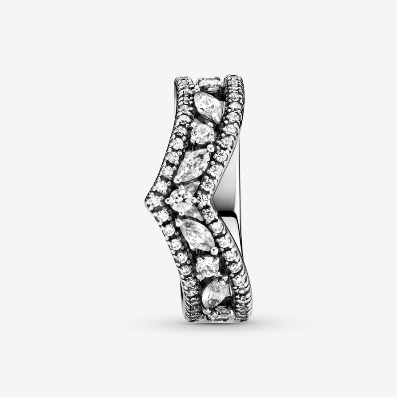 Sterling Silver Pandora Sparkling Marquise Double Wishbone Statement Rings | XKPIAM-256