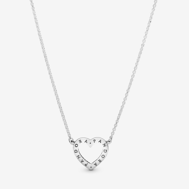 Sterling Silver Pandora Sparkling Open Heart Chain Necklaces | EZSTRA-439