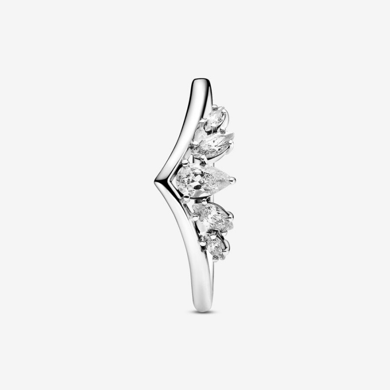 Sterling Silver Pandora Sparkling Pear & Marquise Wishbone Stackable Rings | XVNPZH-307