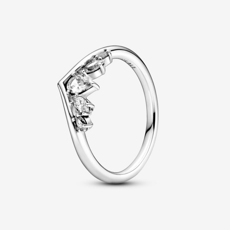 Sterling Silver Pandora Sparkling Pear & Marquise Wishbone Stackable Rings | XVNPZH-307