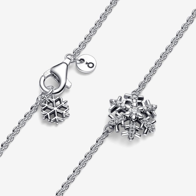 Sterling Silver Pandora Sparkling Snowflake Pendant Necklaces | TUEKZO-917