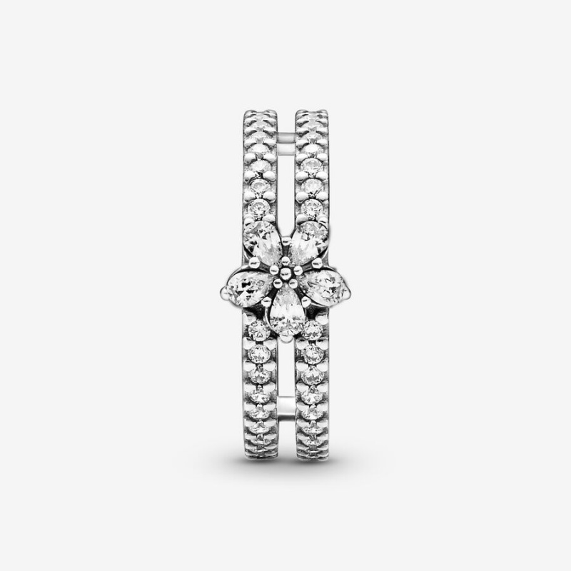 Sterling Silver Pandora Sparkling Snowflake Double Statement Rings | ZYOSHP-267