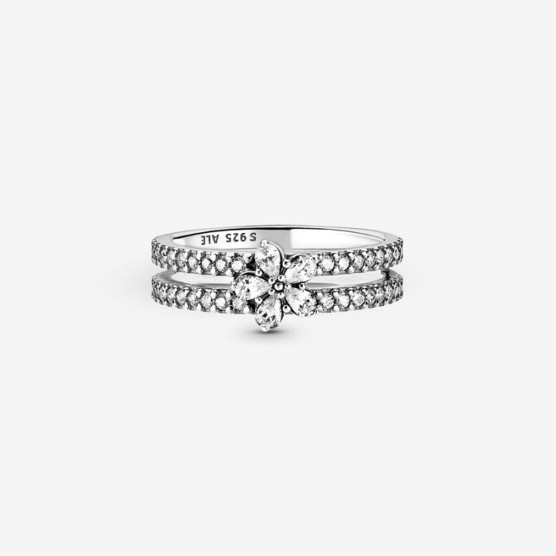 Sterling Silver Pandora Sparkling Snowflake Double Statement Rings | ZYOSHP-267