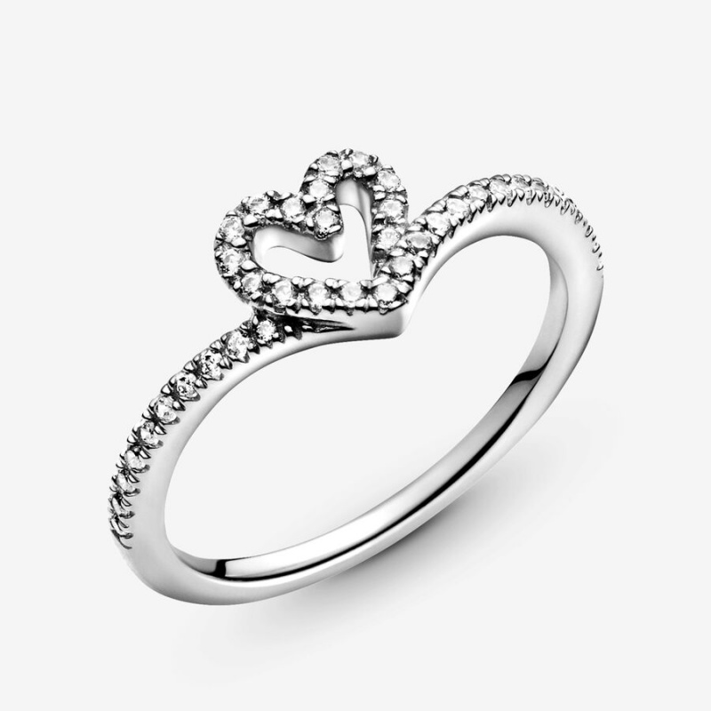 Sterling Silver Pandora Sparkling Wishbone Heart & Promise Rings | XIGMCB-453