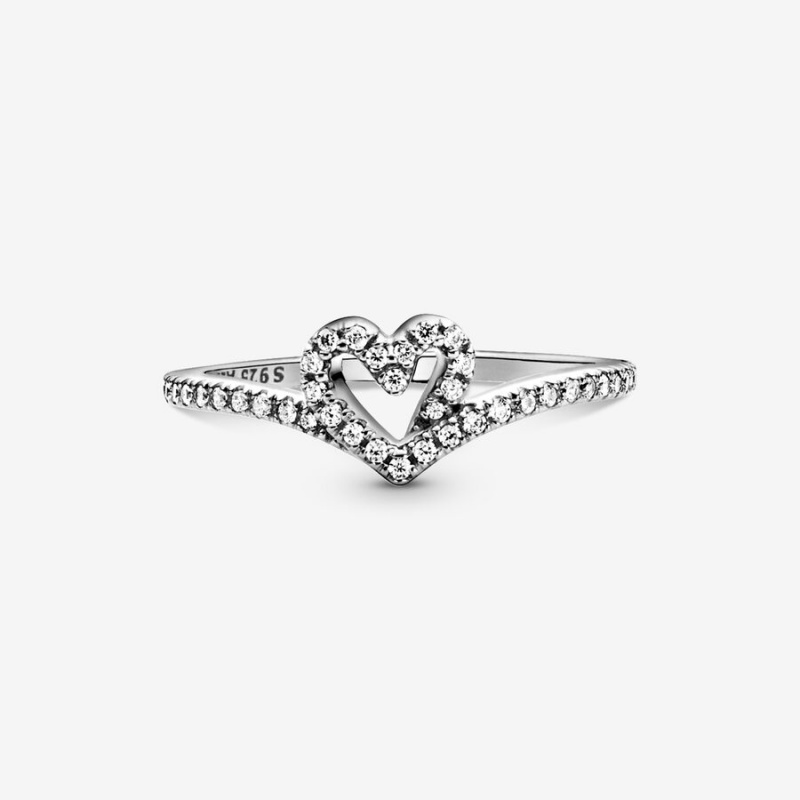 Sterling Silver Pandora Sparkling Wishbone Heart & Promise Rings | XIGMCB-453