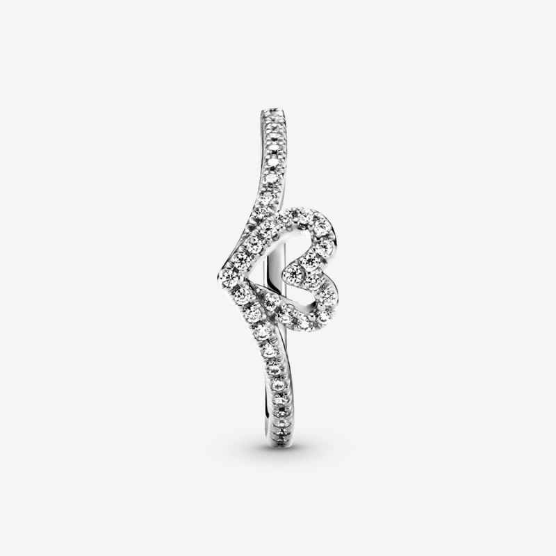 Sterling Silver Pandora Sparkling Wishbone Heart & Promise Rings | XIGMCB-453