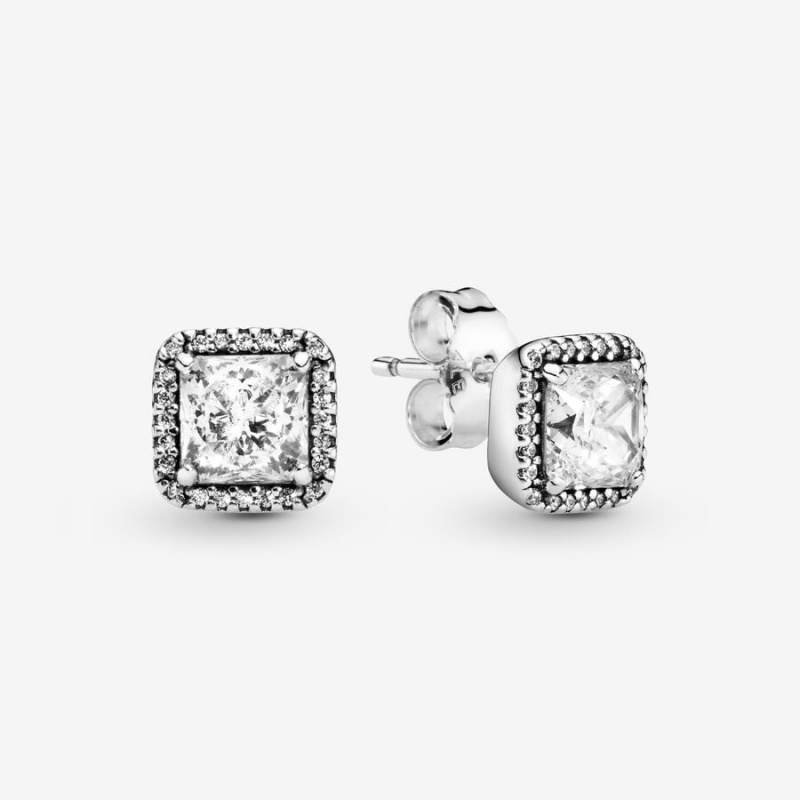 Sterling Silver Pandora Square Sparkle Halos Stud Earrings | LOHJGB-690