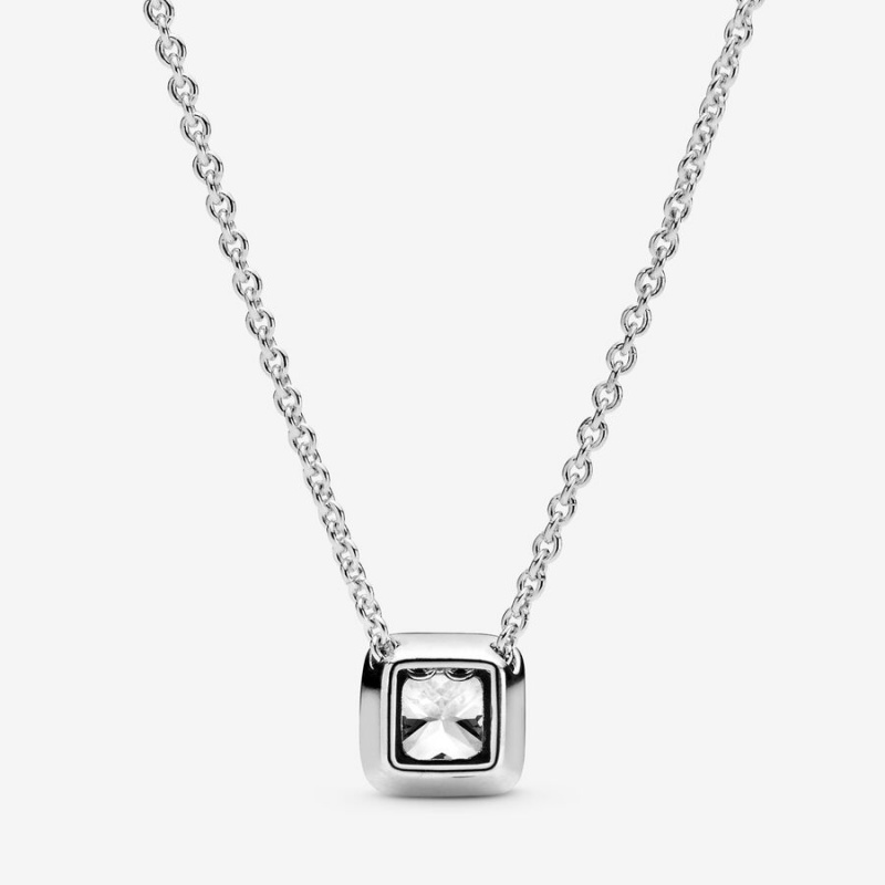 Sterling Silver Pandora Square Sparkle Halo Chain Necklaces | CDLIPF-310