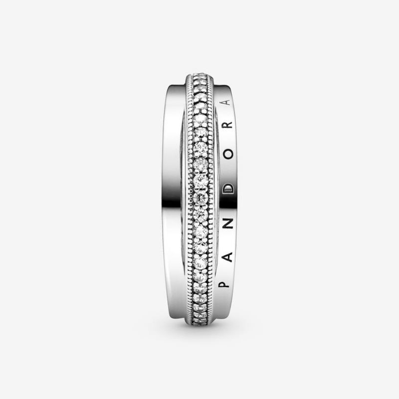 Sterling Silver Pandora Triple Band Pavé Statement Rings | GKBWSQ-248