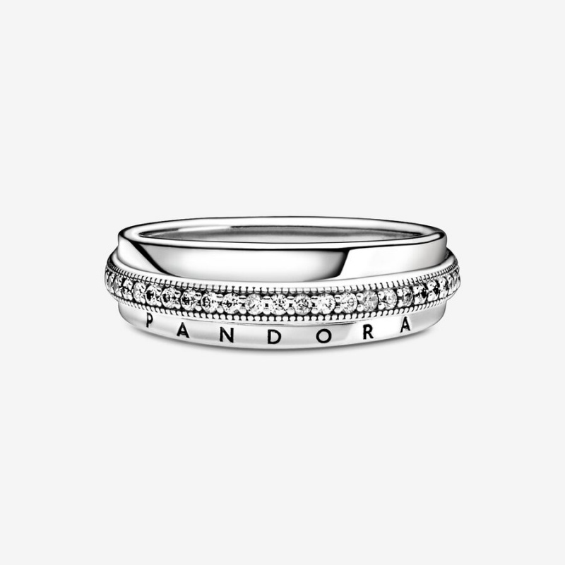 Sterling Silver Pandora Triple Band Pavé Statement Rings | GKBWSQ-248