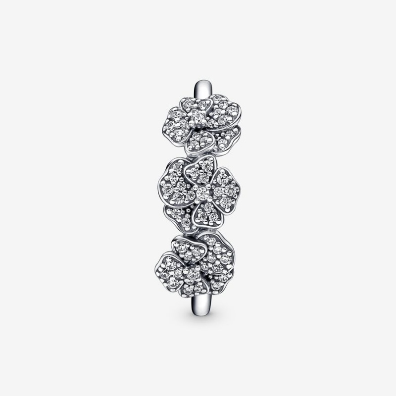 Sterling Silver Pandora Triple Pansy Flower Statement Rings | UHWTYI-815