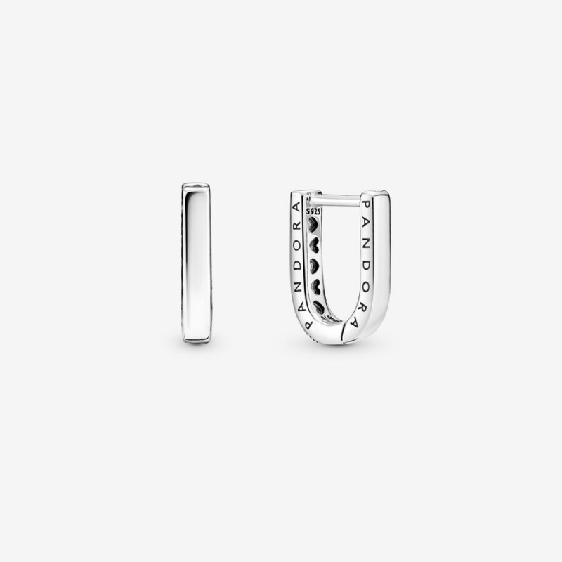 Sterling Silver Pandora U-shaped Hoop Earrings | SKEBNC-835