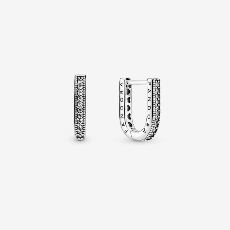 Sterling Silver Pandora U-shaped Hoop Earrings | SKEBNC-835