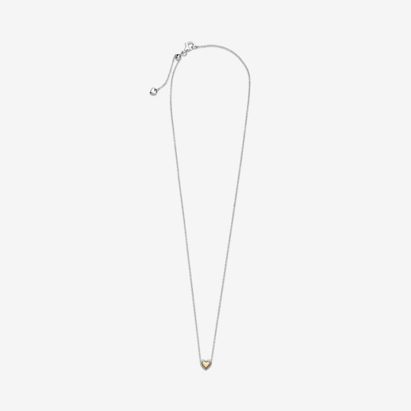 Two-tone Pandora Domed Golden Heart Collier Pendant Necklaces | VFYPCU-389