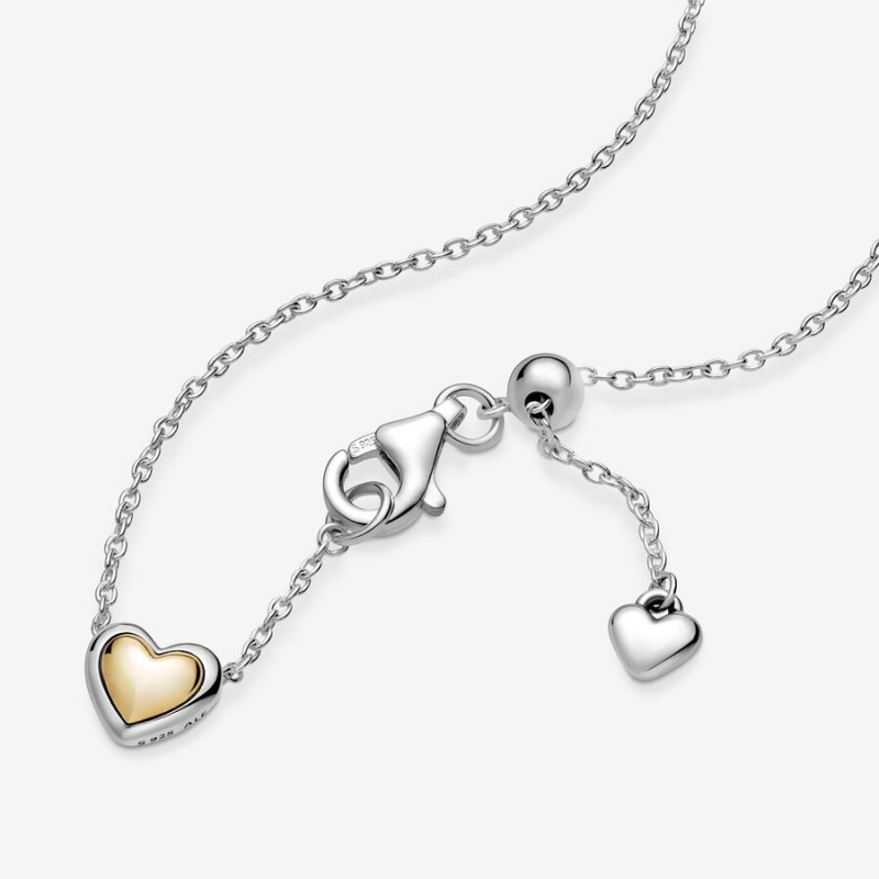 Two-tone Pandora Domed Golden Heart Collier Pendant Necklaces | VFYPCU-389