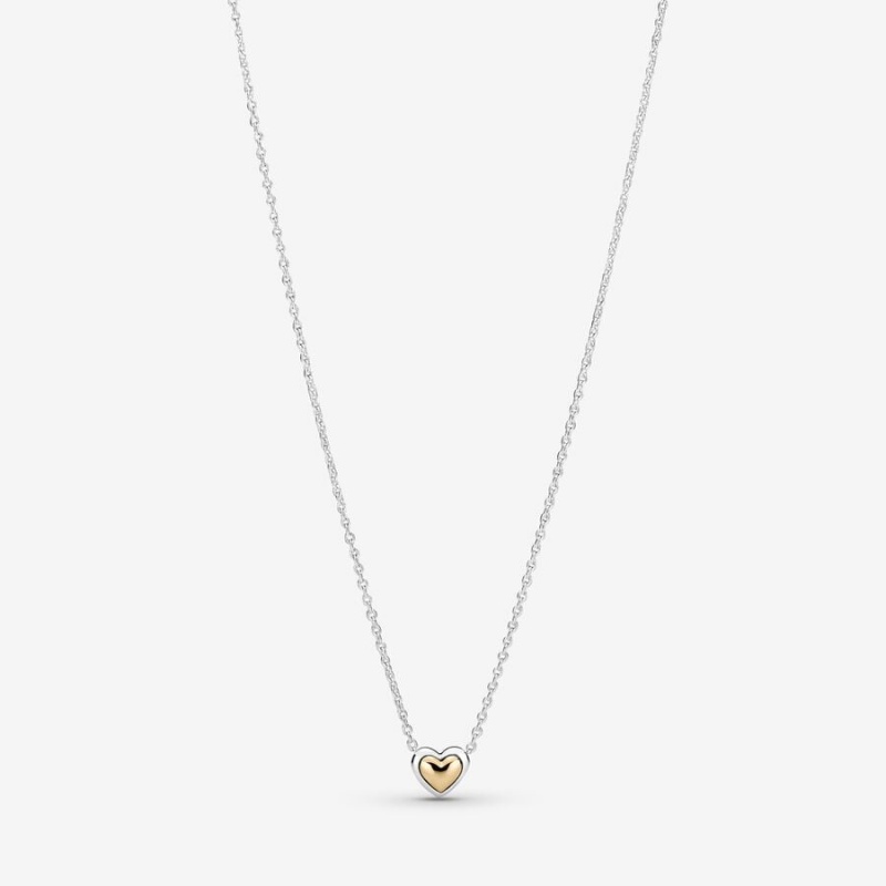 Two-tone Pandora Domed Golden Heart Collier Pendant Necklaces | VFYPCU-389