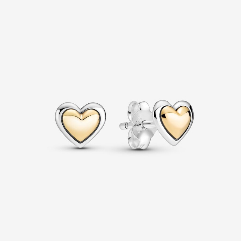 Two-tone Pandora Domed Golden Hearts Stud Earrings | JEBYTC-396